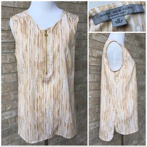 Andrew Marc Beige and White Sleeveless Blouse